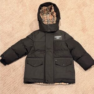 Burberry Kids Black Puffer Jacket with Iconic Lining